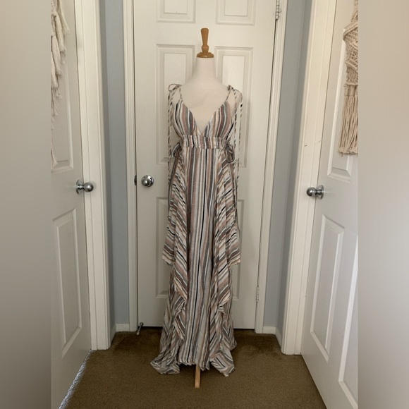 FREE PEOPLE Striped Tropical Heat Maxi Neutral Layered Dress - Picture 7 of 12